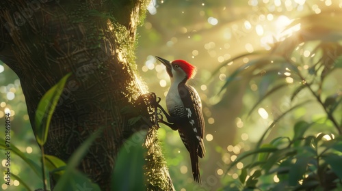 A 3d woodpecker is knocking a tree, generated with AI