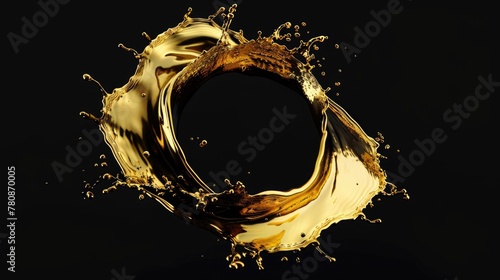 A gold ring splashing in liquid on a black background. Perfect for luxury and jewelry concepts