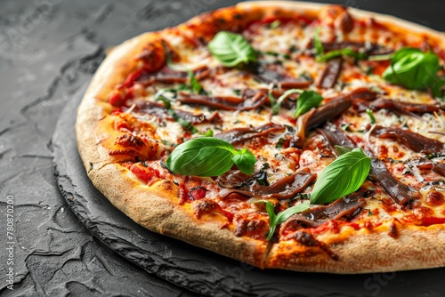 Homemade Napoli or anchovies pizza on slate