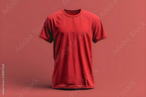 3D mockup of red crew neck Tshirt with front and back views. Concept 3D Mockup, Red Crew Neck T-Shirt, Front and Back Views