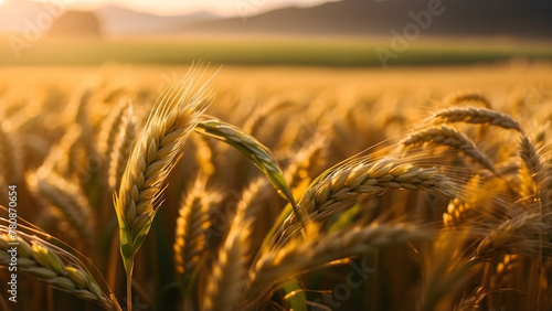 Golden light gently caresses a lush wheat field, evoking feelings of abundance and prosperity at sundown