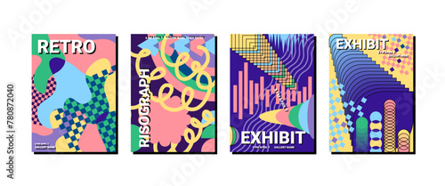 Cartoon Color Creative Cover Layout Poster Card Set Modern Abstract Concept Flat Design Style. Vector illustration of Covers Layouts for Exhibit