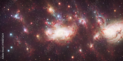 Planetary Emission Reflection Nebula and Galaxies with Supernova Remnants and Stars Scattered Across the Space Universe