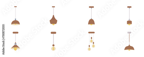 Lamp vector icon. Loft style hanging chandeliers. Simple colored light bulbs. Bright lights logo. A symbol of light. Vector illustration.