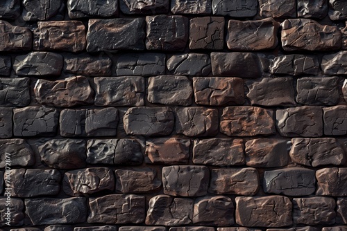 A high-quality image of a black and brown 3D brick wall texture, delivering a sense of robust structure and surface photo
