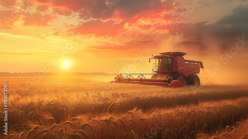 Cobine mows wheat at sunset