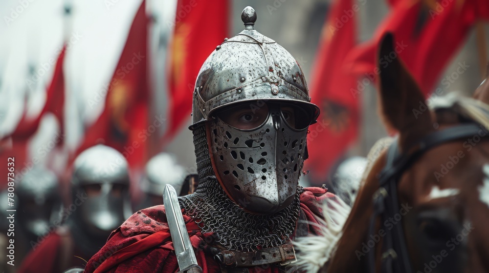 Fototapeta premium Knight during Middle Age with helmet, generated with AI