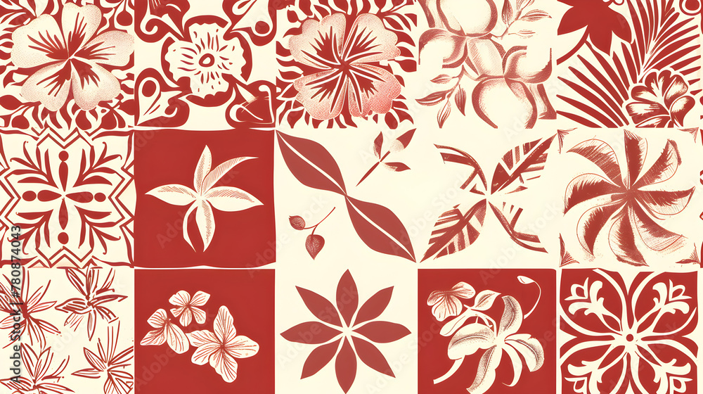 .**Minamilistist Hawaiin repeating pattern of hawaiin flowers, Vector graphic, simple design, Flat, single color** 