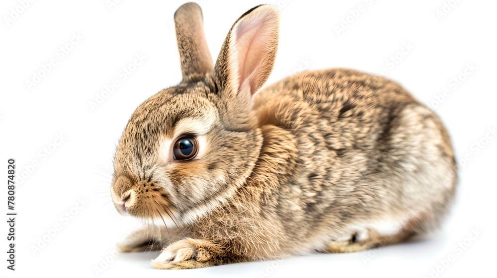 Adorable Fluffy Brown Rabbit Posed on a White Background. Perfect for Easter. High-Quality Studio Capture of a Cute Bunny. Ideal for Animal and Pet Themes. AI