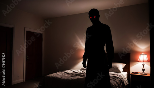 silhouette of a person in a bedroom, shadow people