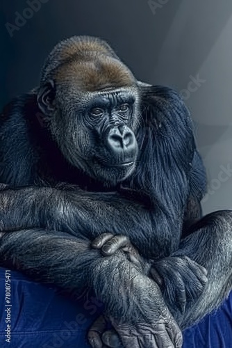 Realistic simplistic gorilla navy blue poster,, generated with AI