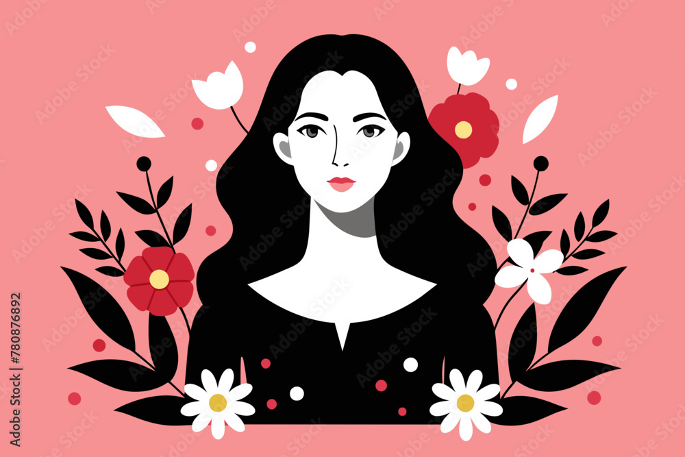ector Illustration of a Young Woman Amidst a Flourish of Flowers ector Illustration of a Young Woman Amidst a Flourish of Flowers