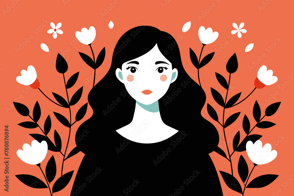 ector Illustration of a Young Woman Amidst a Flourish of Flowers ector Illustration of a Young Woman Amidst a Flourish of Flowers