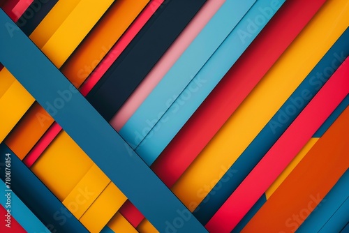 Colorful abstract background with diagonal stripes of blue, orange, red, pink, black and yellow colors © DigitalParadise