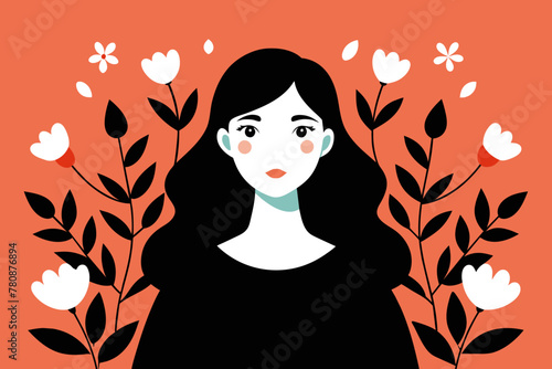 ector Illustration of a Young Woman Amidst a Flourish of Flowers