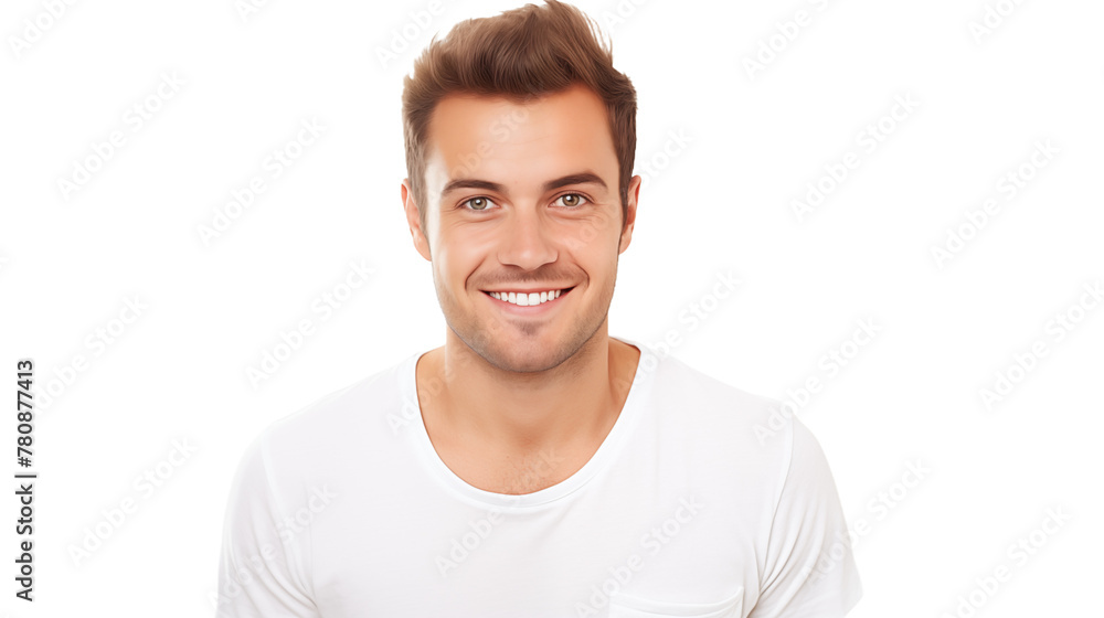 Portrait of a Smiling Man in a White T-Shirt Against transparent Background.