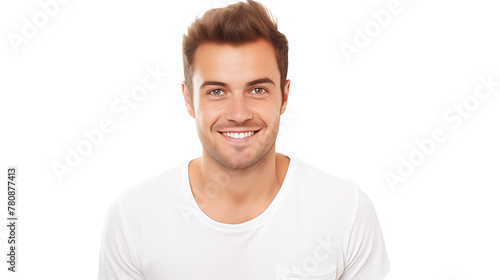 Portrait of a Smiling Man in a White T-Shirt Against transparent Background.