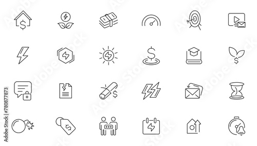 Power purchase agreement linear icons set. UI icon set in flat line design. Thin outline icons pack.