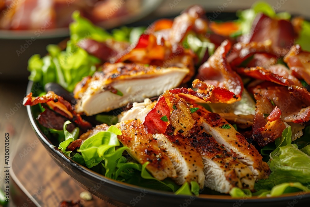Salad with lettuce chicken and bacon ingredients