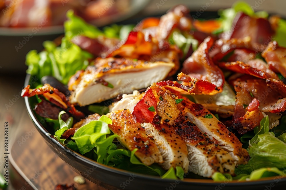 Salad with lettuce chicken and bacon ingredients Salad with lettuce chicken and bacon ingredients
