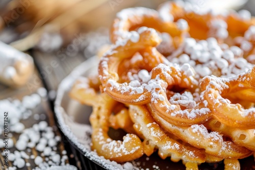 Selective focus on homemade carnival funnel cake