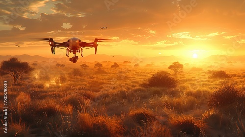 In the vast savannah a conservation team uses a drone to drop food and water to injured animals in inaccessible areas photo