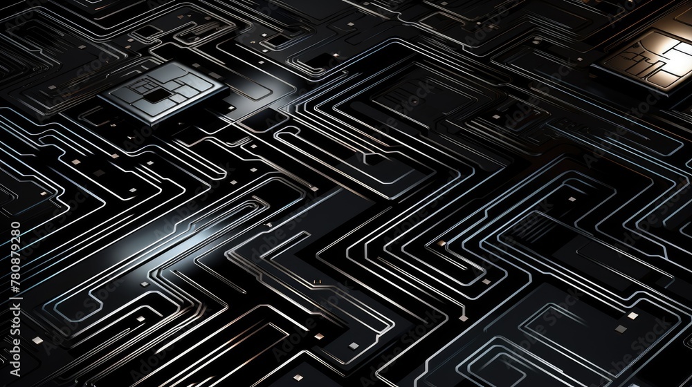 An illustration of a complex glowing circuit board pattern with a