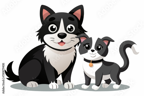 a small black and white cat along with a large black cat vector illustration © Mohammad