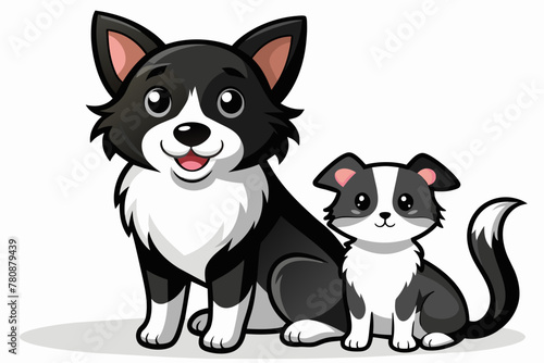 a small black and white cat along with a large black cat vector illustration © Mohammad