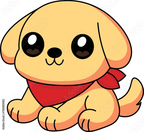 Puppy dog, dog, with scarf around its neck, illustration