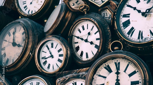 A cluster of old-fashioned clocks