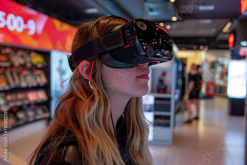 Woman Trying Virtual Reality Headset in Store © Dzmitry