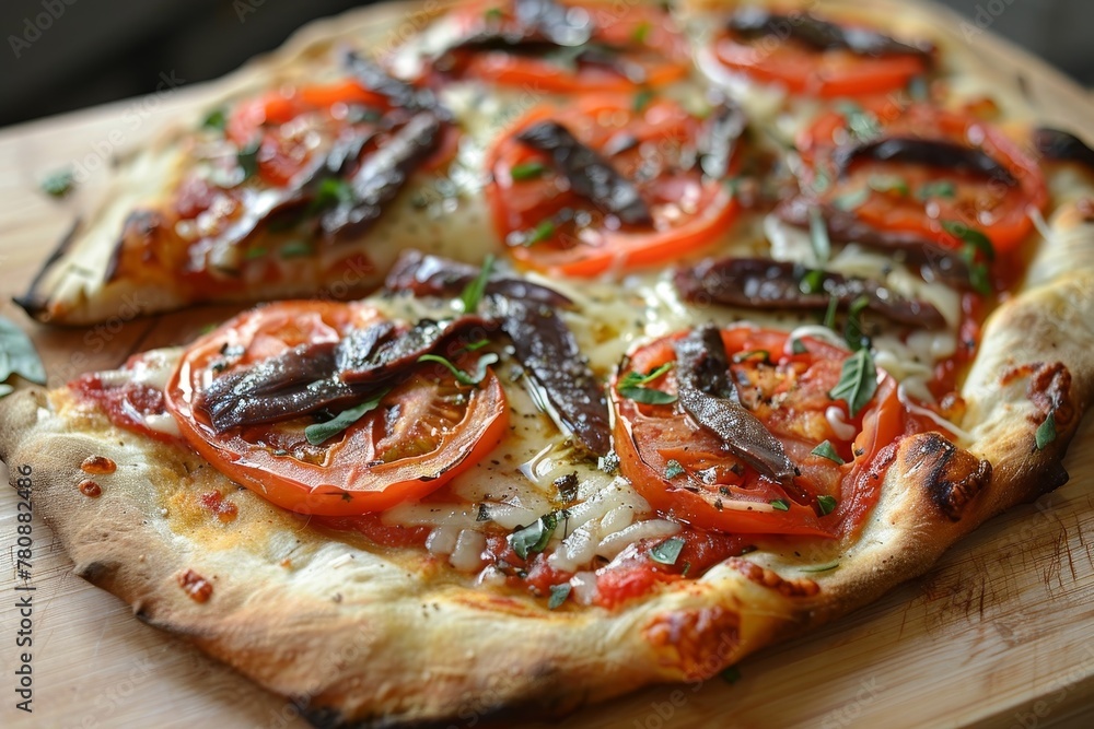 Anchovy and tomato pizza baked in a stone oven Anchovy and tomato pizza baked in a stone oven