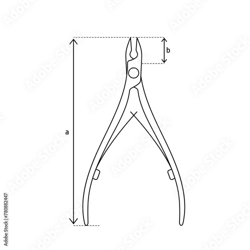 cuticle nippers manicure vector illustration for beauty shop, nail cutter size guide black and white