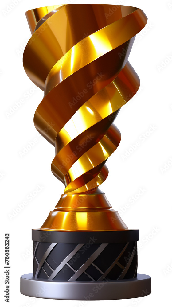 Fototapeta premium Trophy 3D. Golden trophy on transparent background. 3D golden trophy. E-sport gold trophy. Champion gold trophy. Sport trophy. First place gold trophy cup isolated. Winner cup.