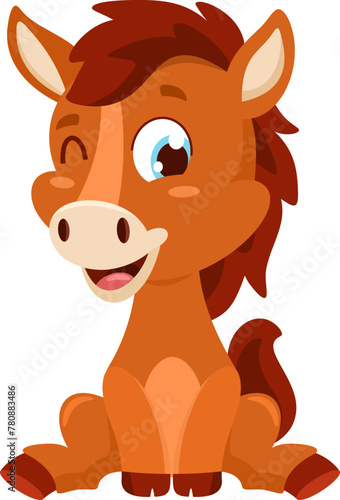 Cute Baby Horse Animal Cartoon Character. Vector Illustration Flat Design Isolated On Transparent Background