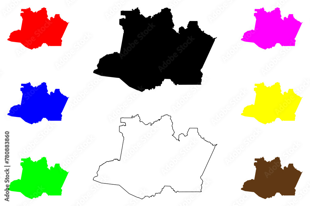 Naklejka premium Amazonas (Region of Brazil, Federated state, Federative Republic of Brazil) map vector illustration, scribble sketch Amazonas (Brazilian state) map