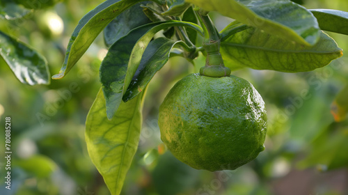 Zbliżenie na zielony owoc bergamotki