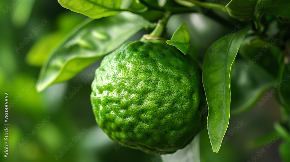 Zbliżenie na zielony owoc bergamotki - obrazy, fototapety, plakaty 