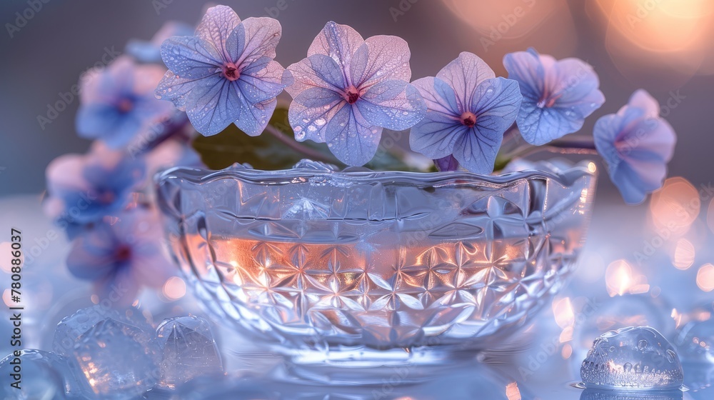 A purple-filled bowl sits atop an iced tablecloth A purple-filled bowl sits atop an iced tablecloth