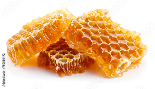 Sweet honeycombs on white background