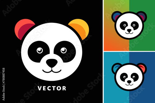 Silhouette vector design of a colorful logo panda head icon 