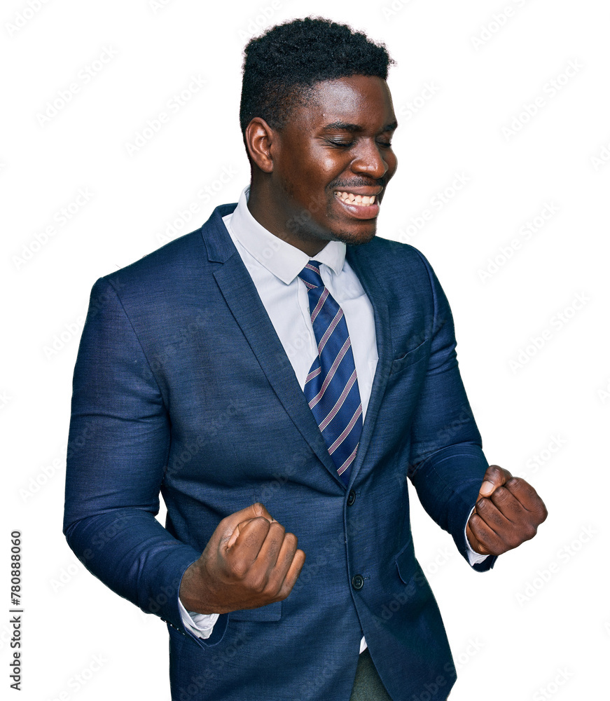 Φωτογραφία Handsome business black man wearing business suit and tie very happy and excited doing winner gesture with arms raised, smiling and screaming for success