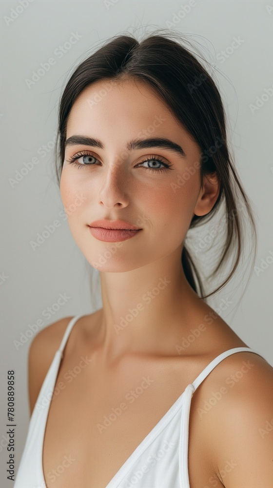 Close up beauty portrait of a beautiful woman with natural make up. Natural beauty. Pretty female with perfect features. Skincare, cosmetics, plastic surgery and body care concept. Close up beauty portrait of a beautiful woman with natural make up. Natural beauty. Pretty female with perfect features. Skincare, cosmetics, plastic surgery and body care concept.
