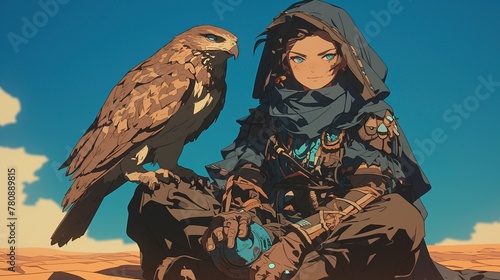 Bedouin in the desert with an eagle
