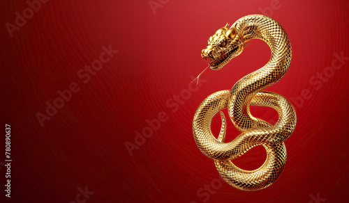 Chinese New Year, year of the snake. Chinese snake on a red background, with copy space