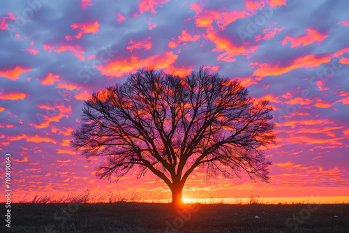 Tree Silhouetted Against Setting Sun