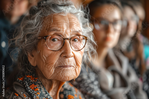 Elderly Woman With Glasses Looking at Camera photo