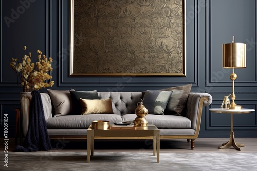 Golden Elegance Meets Blue Bliss	Colorful Wallpaper: Gray & Gold