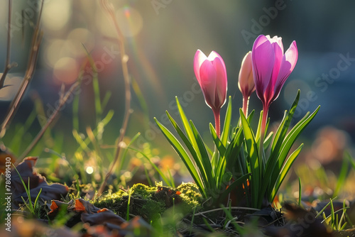 Pink tulips glowing in the golden hour light

